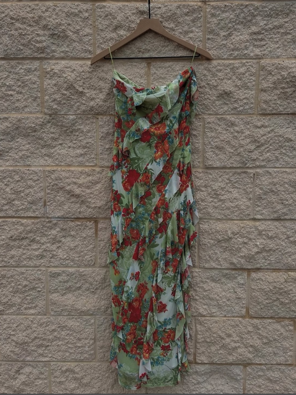 Sincerely Jules Mexico Style Ruffle Floral Mesh Maxi Dress XL Tropical Vacation